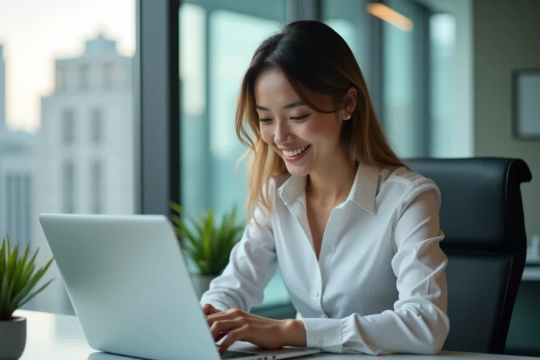 Jeune femme d'affaires analysant des données marketing