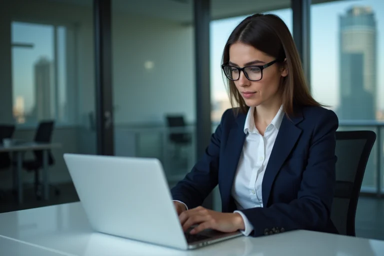 Femme professionnelle utilisant ordinateur pour authentification